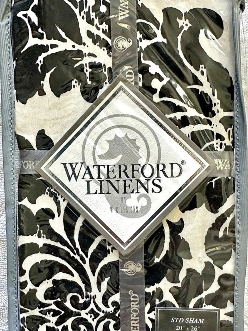 Waterford Linens Sheffield Black & White Floral Sham NWT